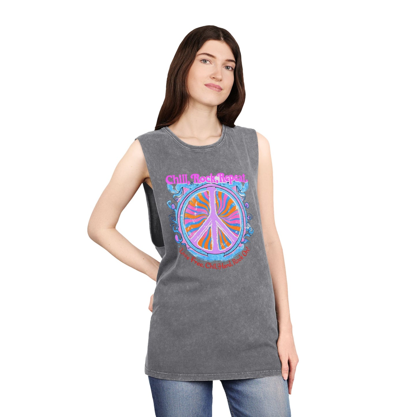 Chill, rock, repeat Unisex Stonewash Tank Top