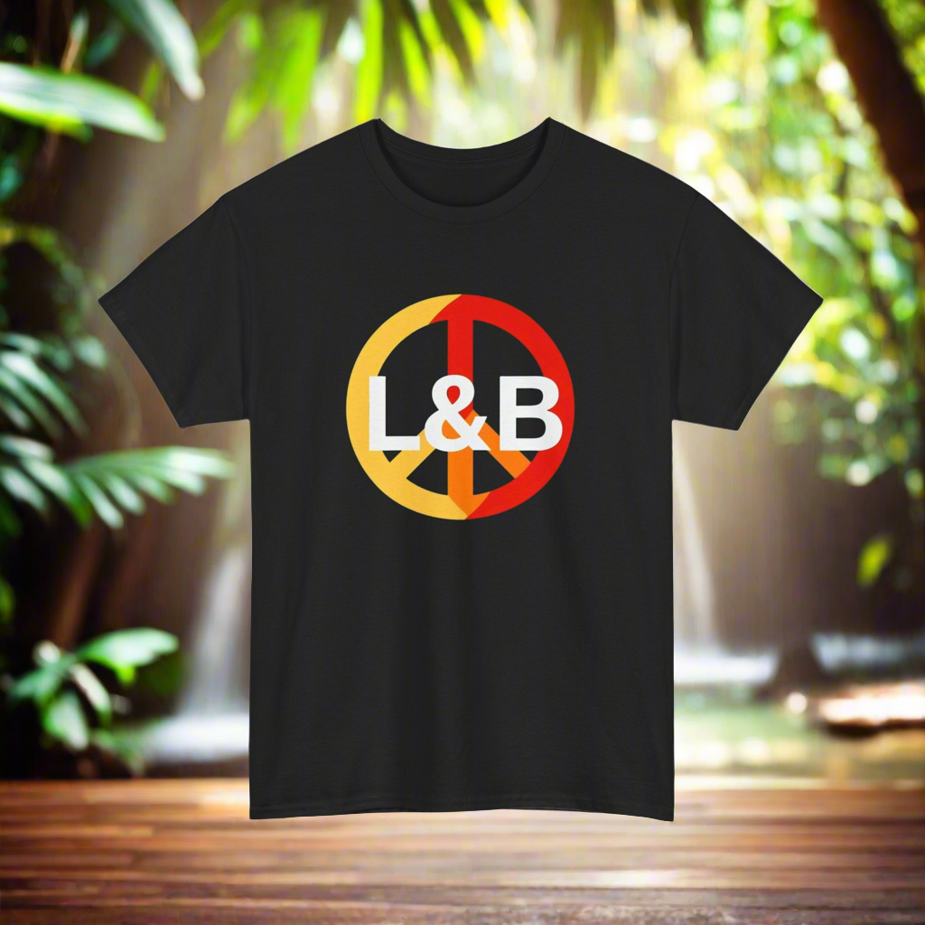 Peace Sign Tee - Modern Minimalist Graphic Unisex Heavy Cotton Shirt on Black Background