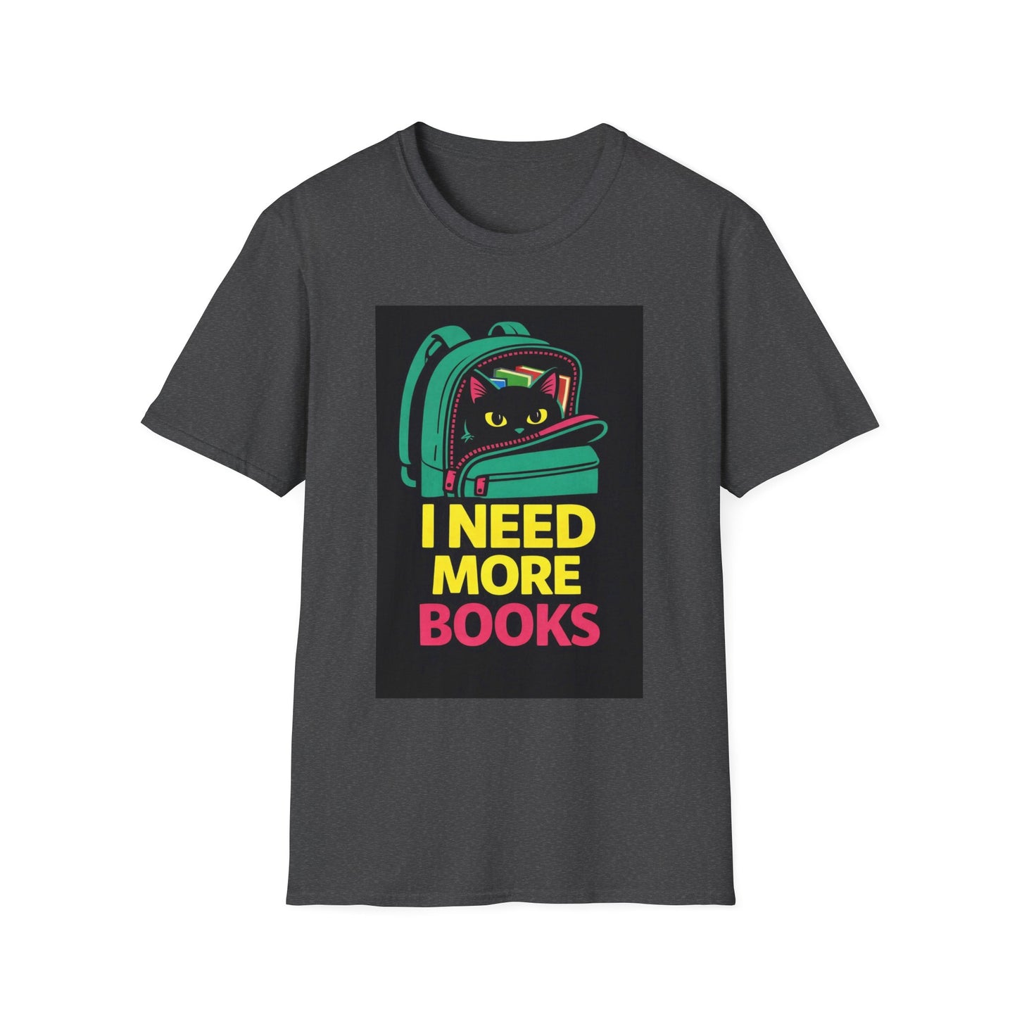 I Need More Books Cat Backpack T-Shirt — Book Lover Cat Tee