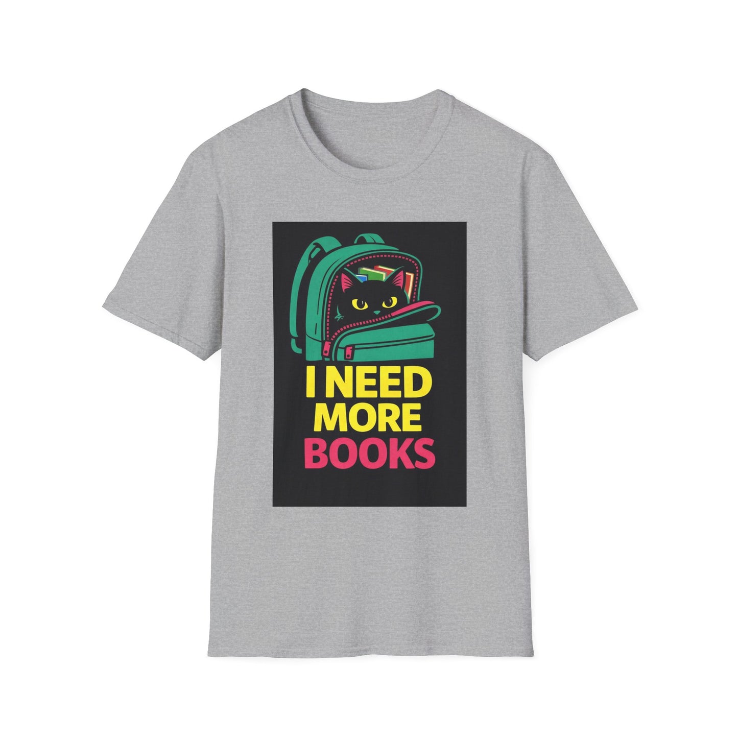 I Need More Books Cat Backpack T-Shirt — Book Lover Cat Tee