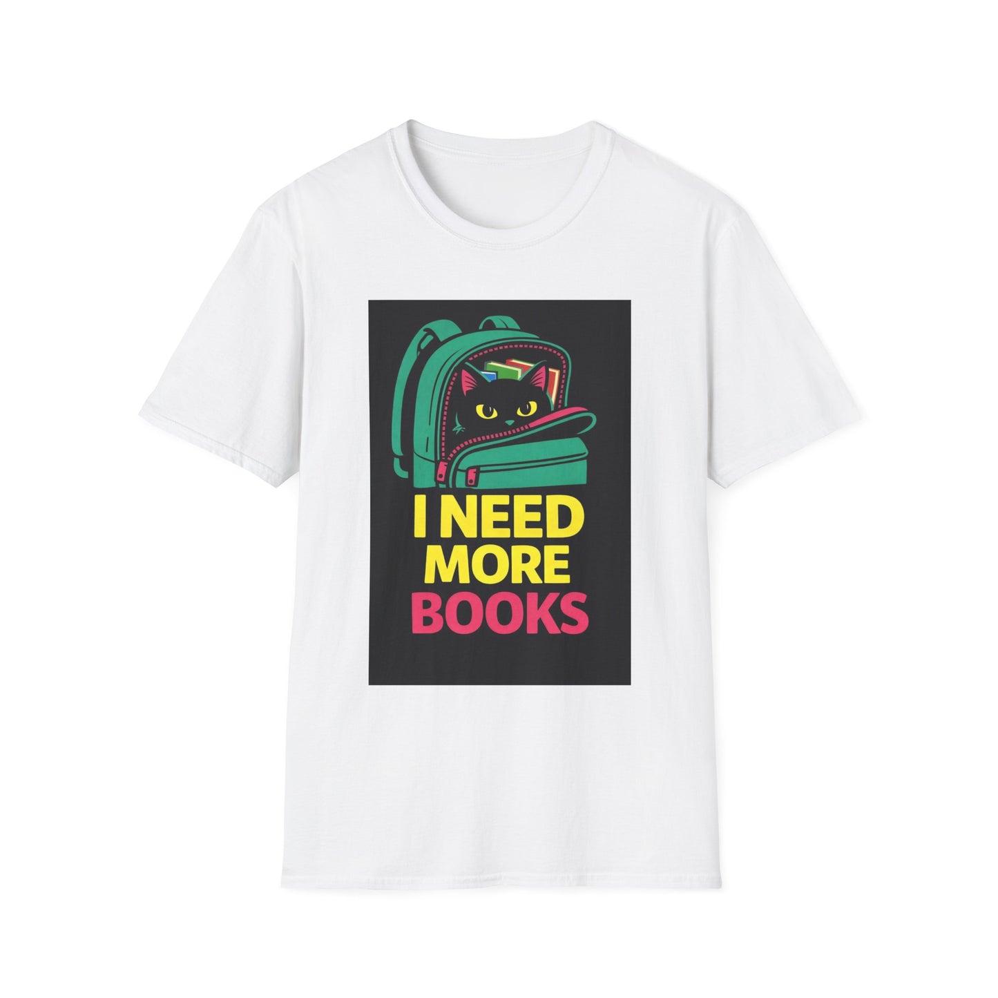 I Need More Books Cat Backpack T-Shirt — Book Lover Cat Tee