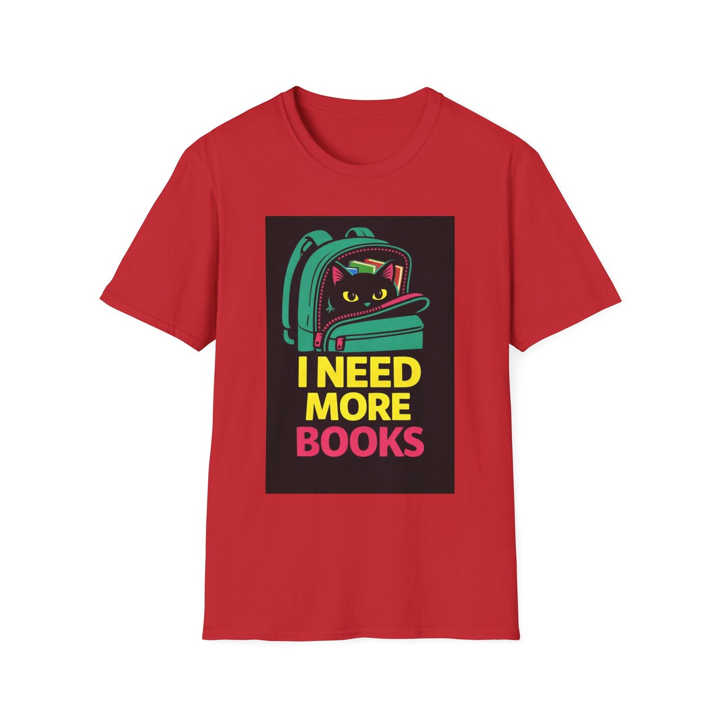 I Need More Books Cat Backpack T-Shirt — Book Lover Cat Tee